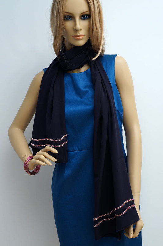 Hand embroidered blue scarf with bead work