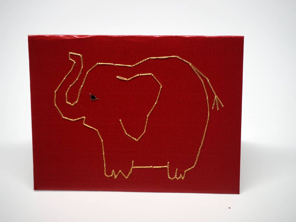 Embroidered red small card with elephant