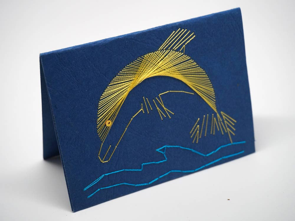 Dolphin embroidered blue small card