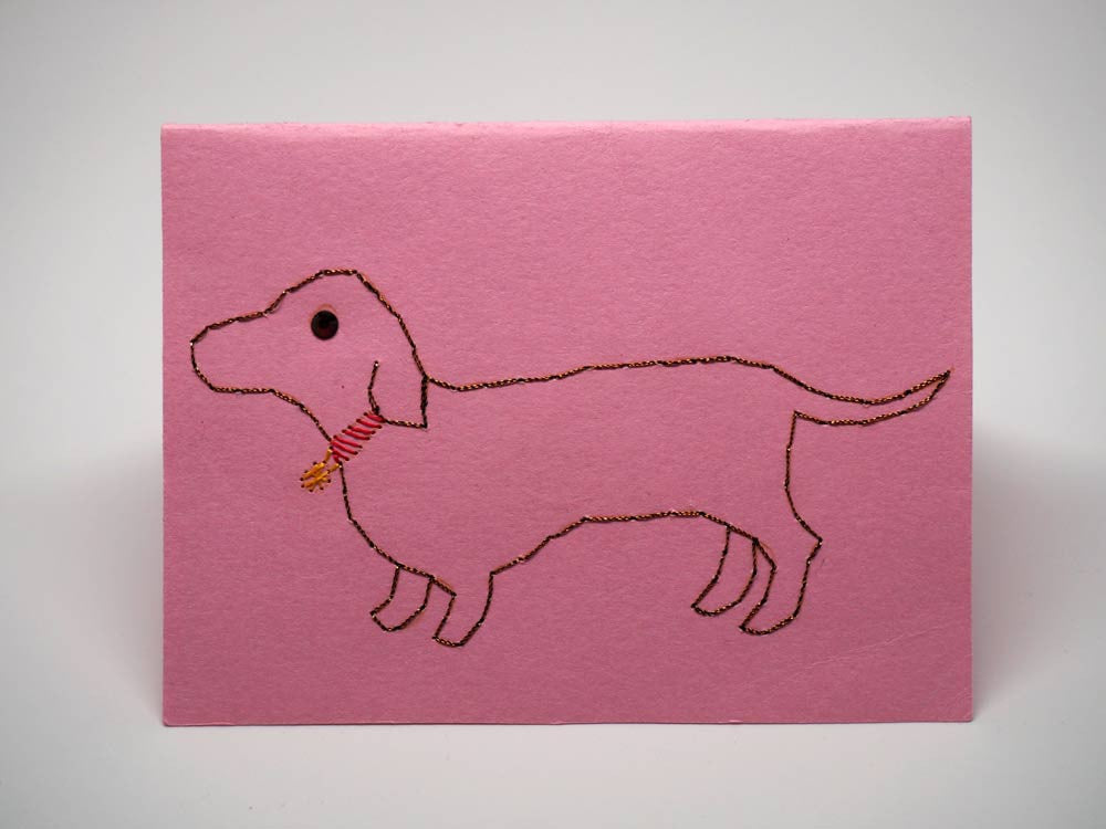 Dog embroidered pink small card