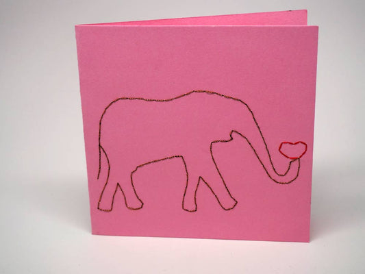Pink embroidered greeting card - elephant