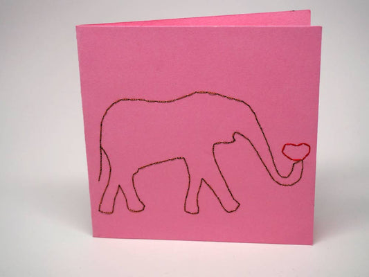 Pink embroidered greeting card - elephant