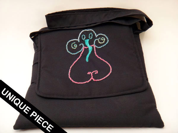 Elephant shoulder bag with handmade embroidery