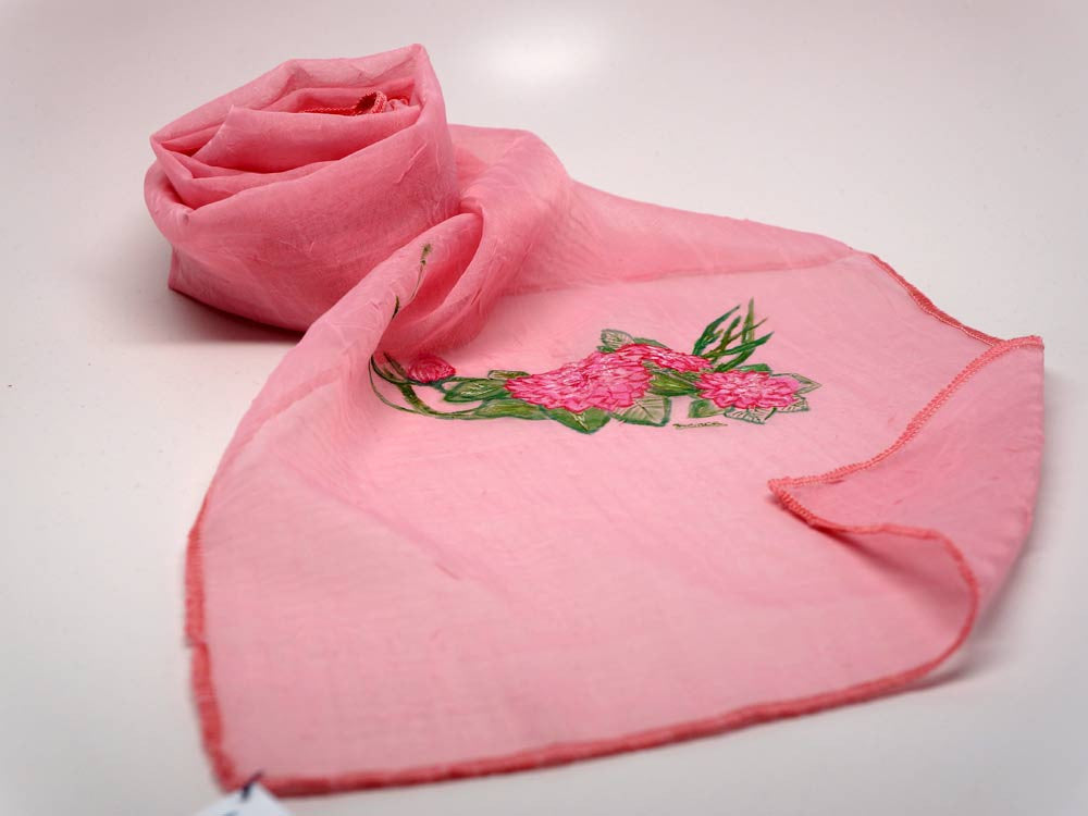 Flower hand painted pink scarf