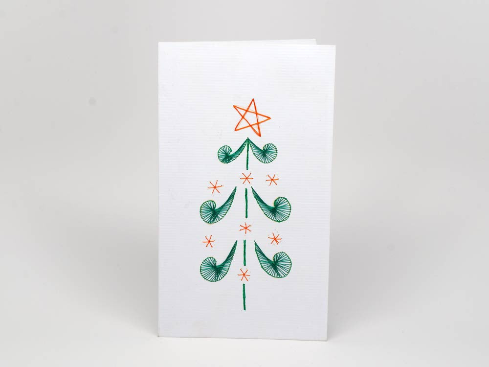 Christmas card - Tree handmade embroidery