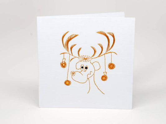 Christmas card - reindeer handmade embroidery