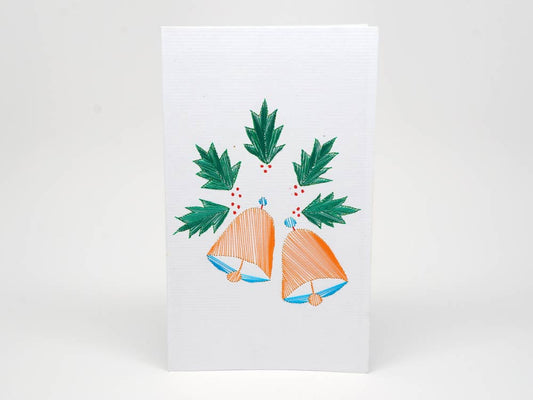 Christmas card - bells handmade embroidery
