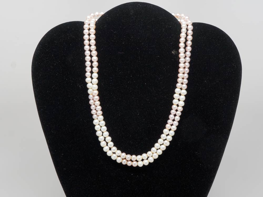 Real pearls necklace - two strands white & rose