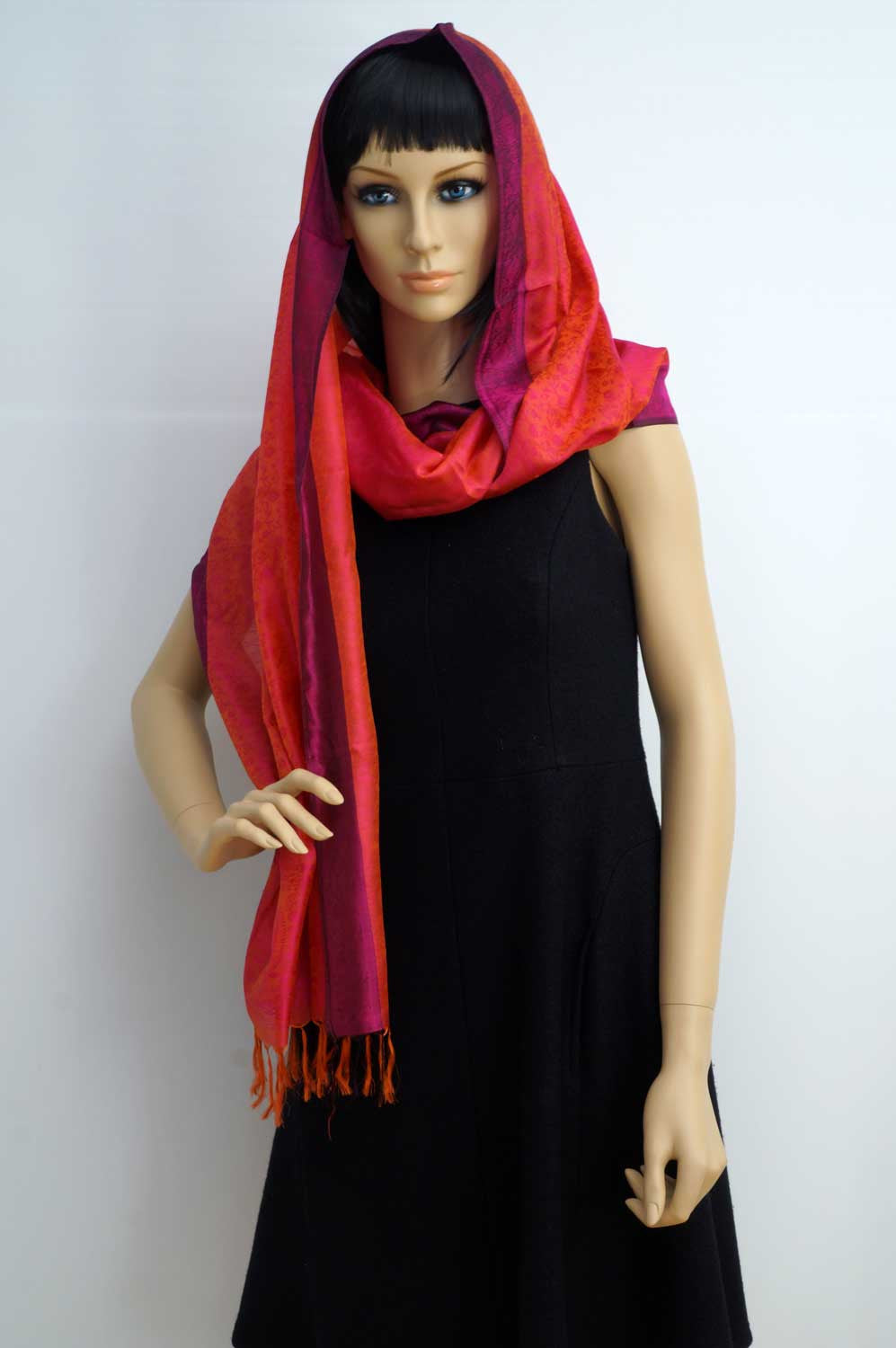 Pure silk light scarf red magenta and red