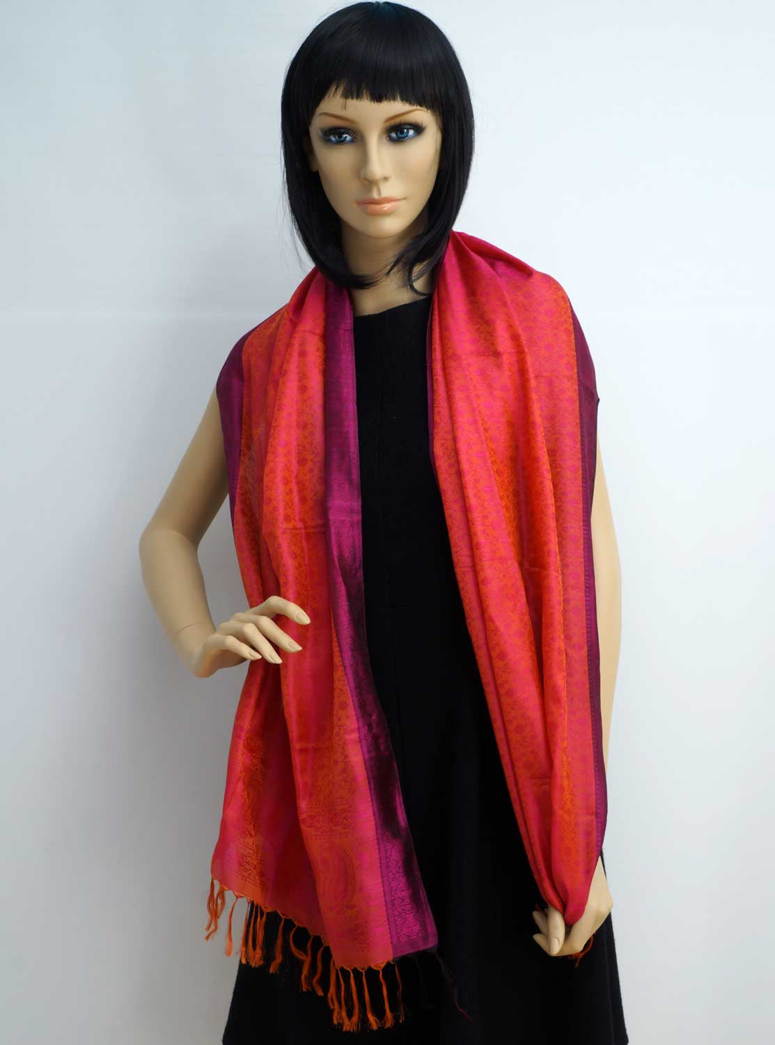 Pure silk light scarf red magenta and red