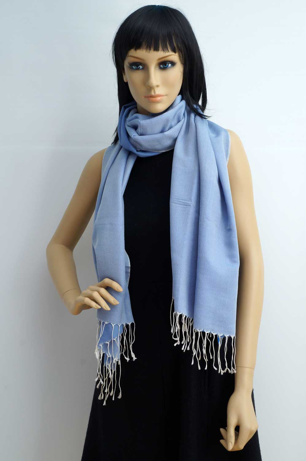 Silk and cotton light blue scarf