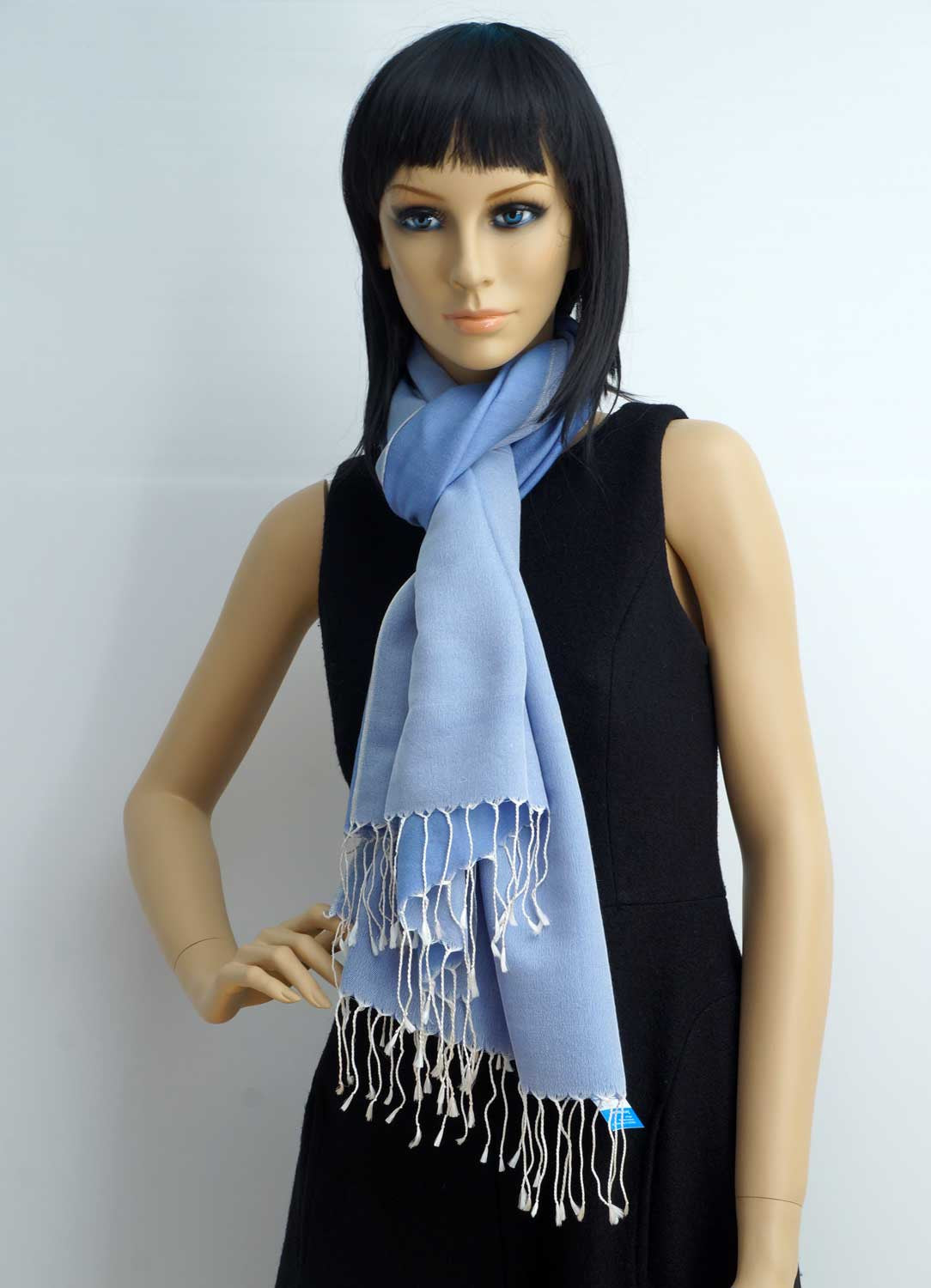Silk and cotton light blue scarf