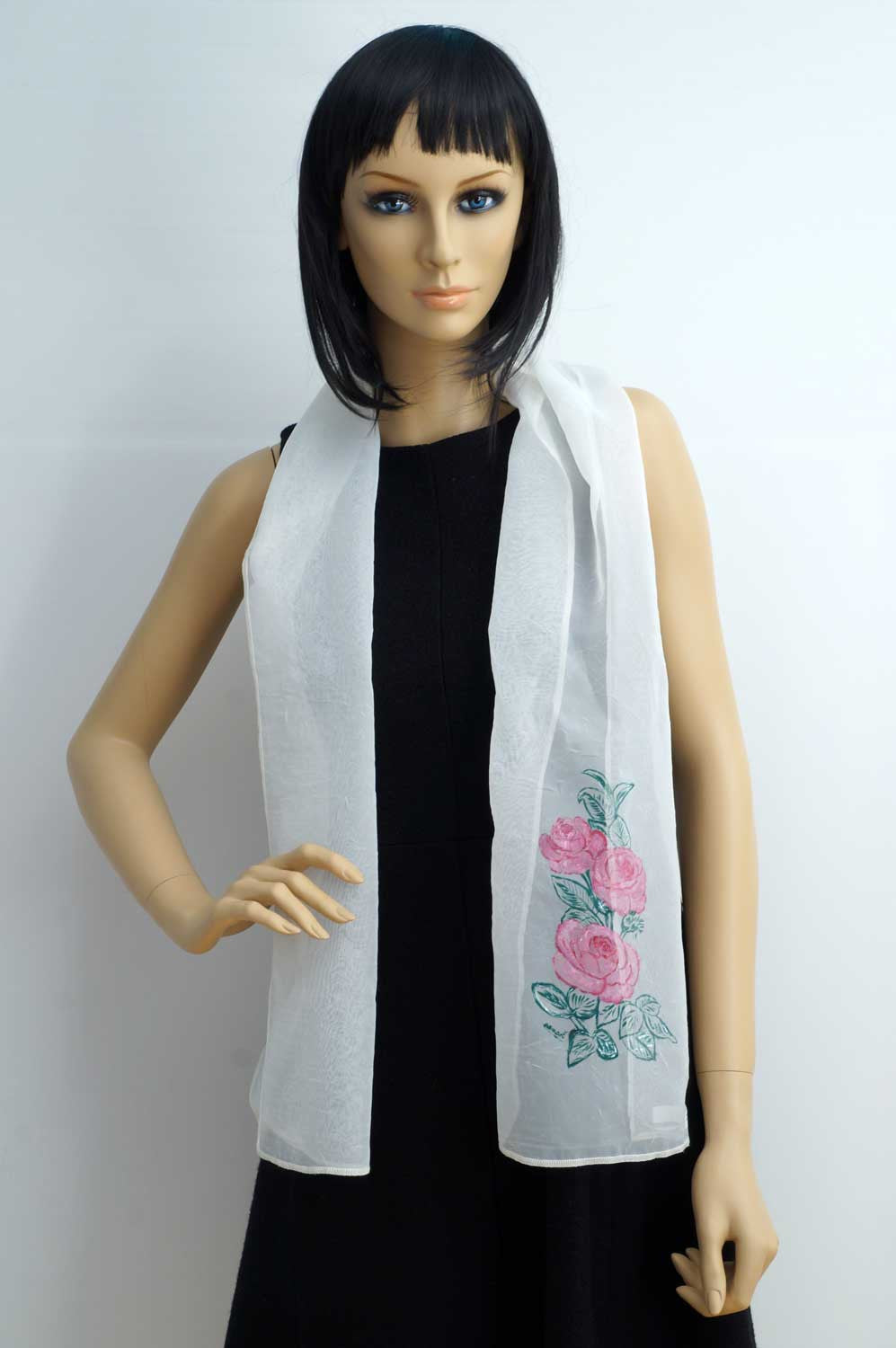 Flower hand painted white light foulard