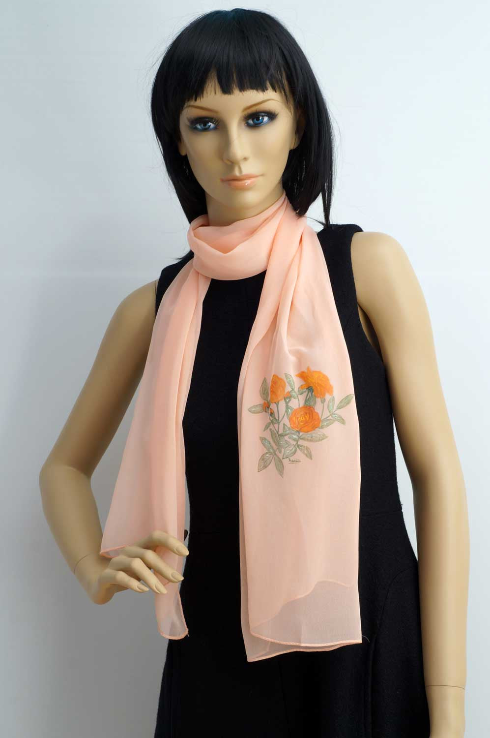 Flower hand painted salmon pink scarf