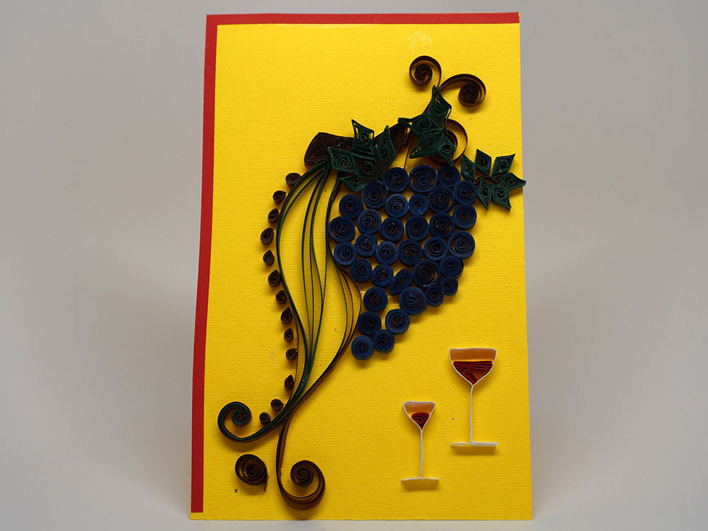 Paper filligree handmade grapes and wine decorated card