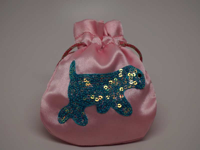 Pink pouch with handmade embroidered dog