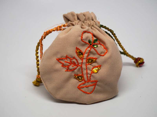 Cipria color pouch with handmade embroidered flower