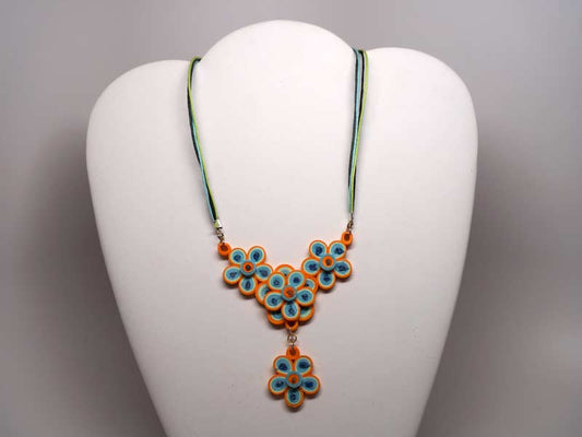 Handmade paper filigree flowers necklace