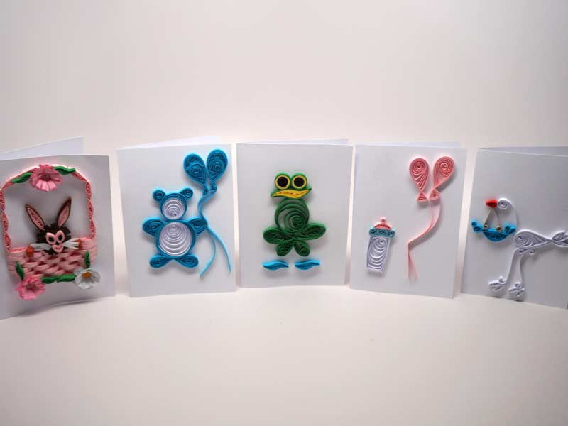 5 Assorted paper filigree handmade children cards