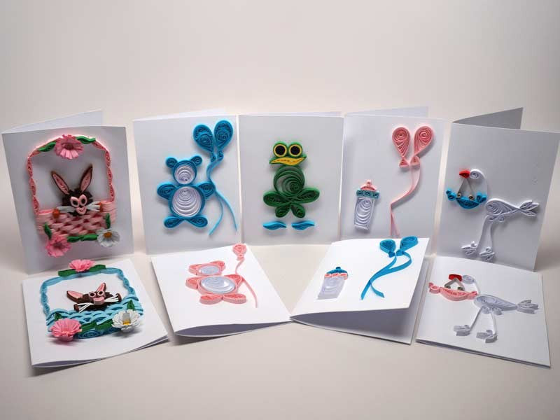 10 Assorted paper filigree handmade children cards