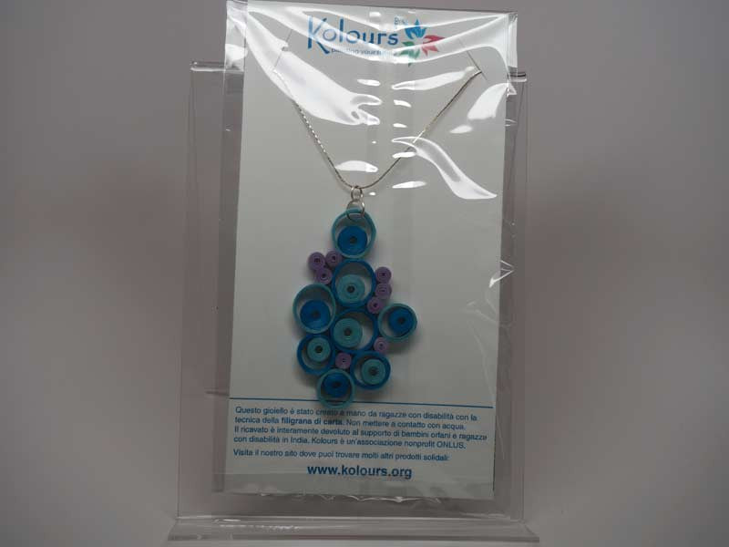 Handmade paper filigree blue necklace and earrings