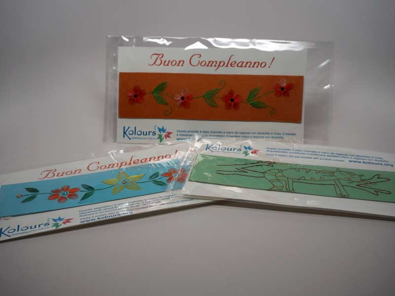 Three assorted Birthday bookmarks embroidered by hand with card