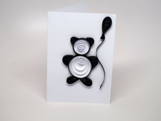 Small card for babies/children/Baptism handmade with paper filigree - panda