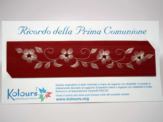 First Communion bookmark embroidered by hand with card