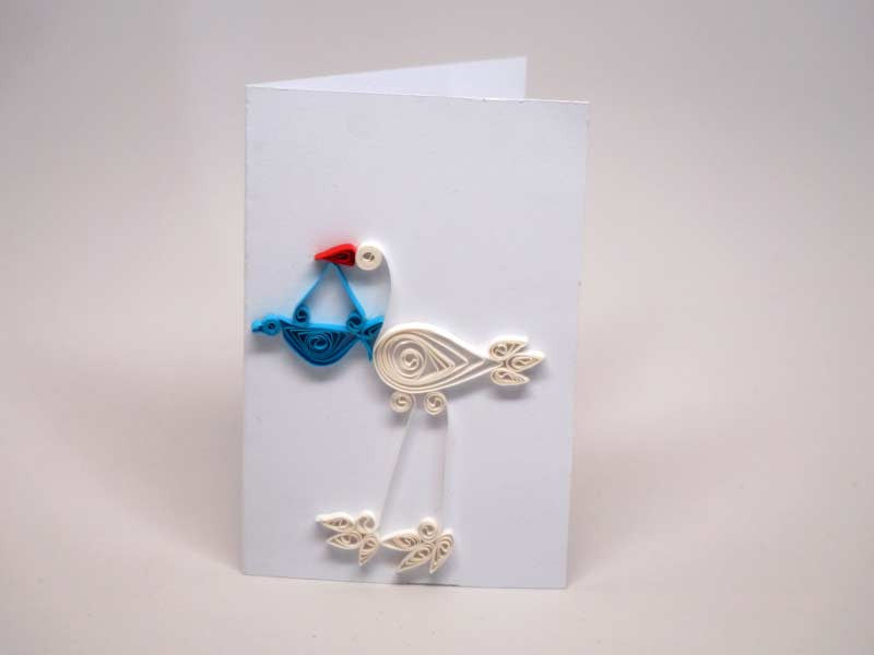 Small paper filigree handmade Baptism/new born baby boy card