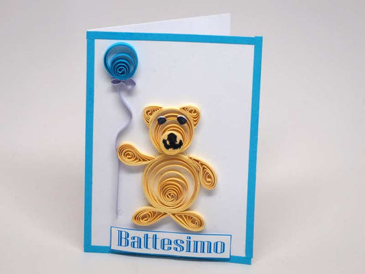 Small paper filigree handmade Baptism/new born baby boy card