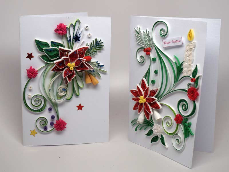 2 Christmas cards handmade with paper filigree
