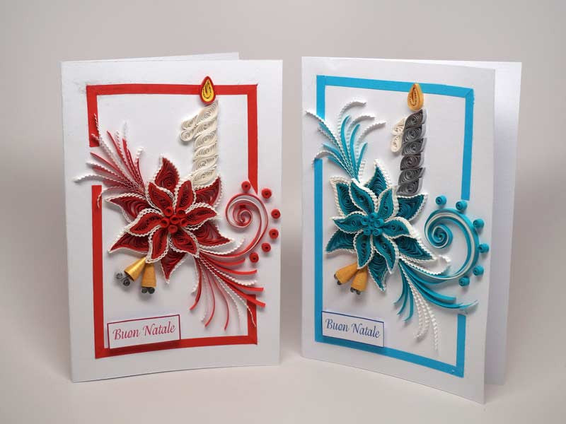 2 Christmas cards handmade with paper filigree