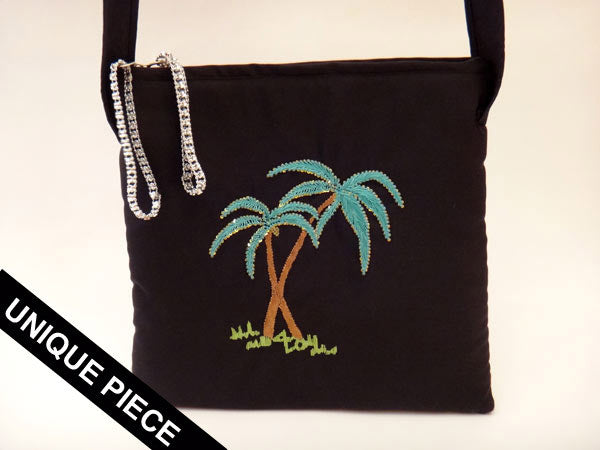 Palm trees handmade embroidery shoulder bag