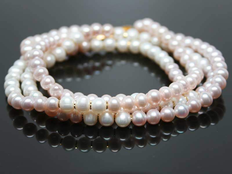 Real pearls necklace - two strands white & rose