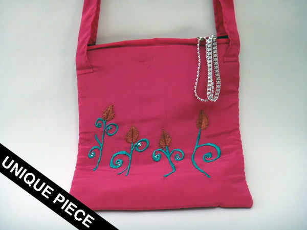 Strawberry Pink handmade embroidery shoulder bag