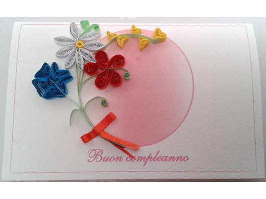 Paper filigree handmade Happy Birthday card