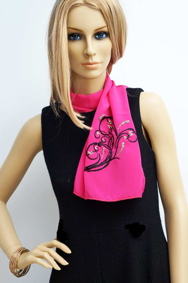 Hand embroidered magenta foulard