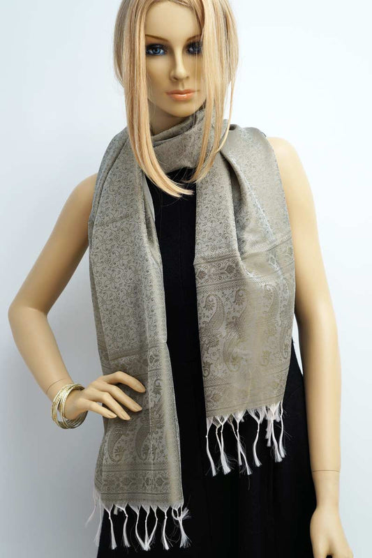 Silk scarf olive green - Classic Indian motive