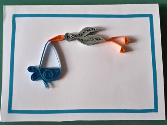 Paper filigree handmade Baptism/new born baby boy card